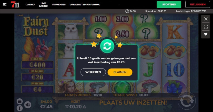 711 casino gratis spins