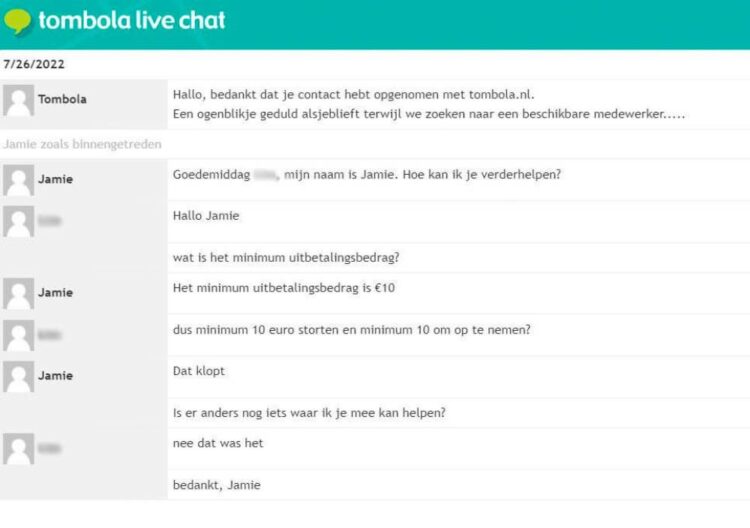 Tombola Casino ervaringen Livechat