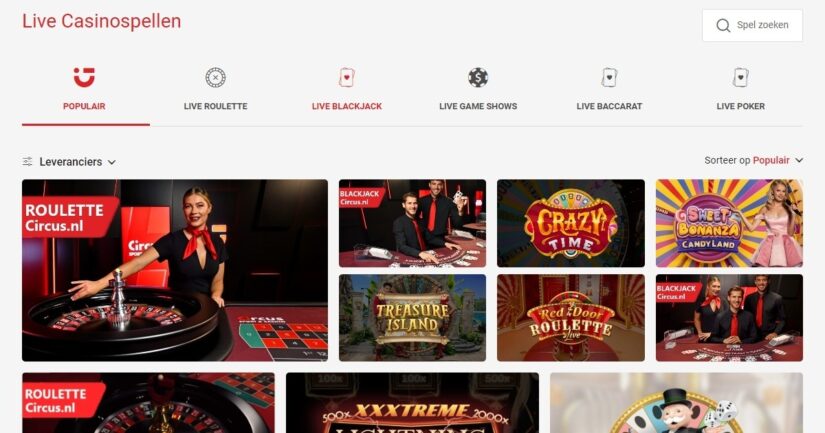 de live casino lobby van circus casino