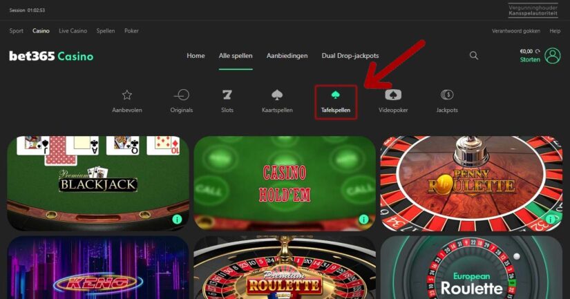 Review van tafelspellen van Bet365 casino