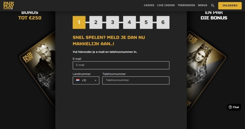 Registratieformulier van Fair Play Casino zonder iDIN