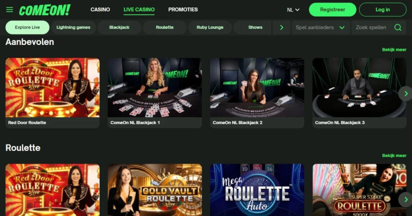 comeon casino review van live casino aanbod