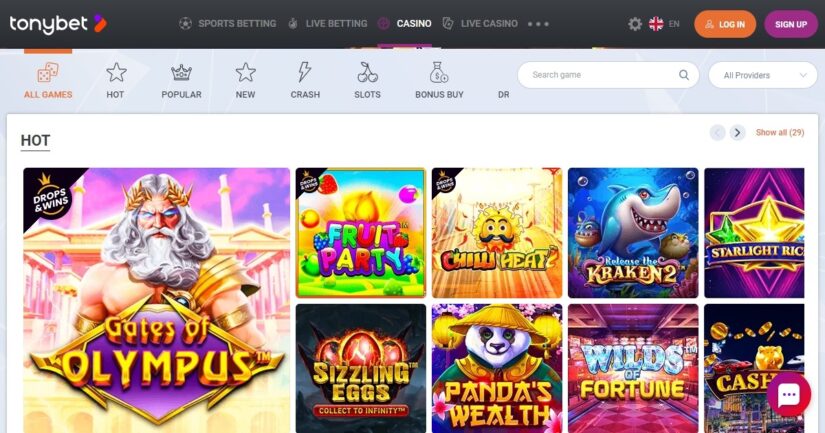 tonybet casino spellen pagina review