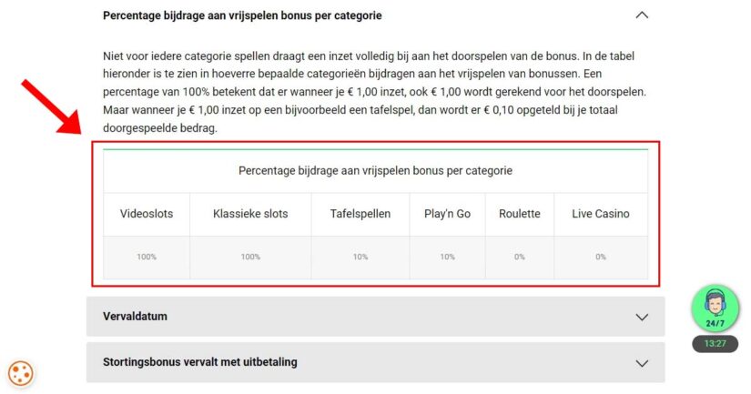 rondspeelvoorwaarden voor casino bonus vrij spelen