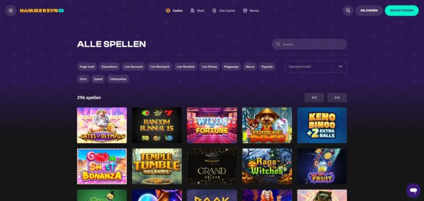 pagina van alle casino spellen op hommerson.nl 