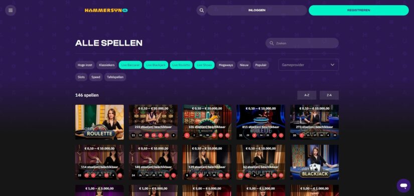 hommerson live casino pagina met live casino spellen en gameshows